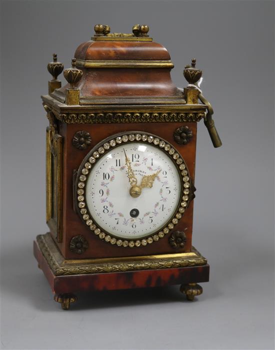 A French tortoiseshell mantel clock by J. Edwards, Paris height 23cm